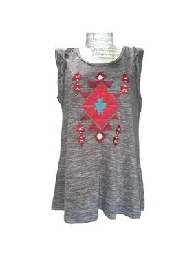 Cruel Denim Charcoal Southwestern Graphic Tank with Ruffle M
